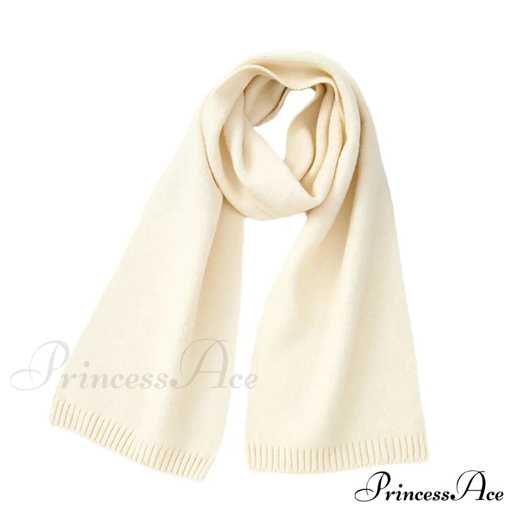 Wool Blend Solid Knitted Minimalist Imitation Cashmere Scarf Milk Yellow / L183Cm W25Cm Scarfs-L