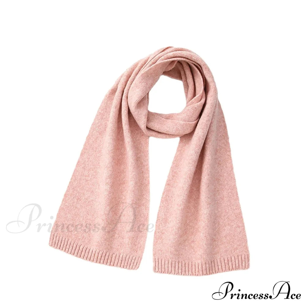 Wool Blend Solid Knitted Minimalist Imitation Cashmere Scarf Pink / L183Cm W25Cm Scarfs-L