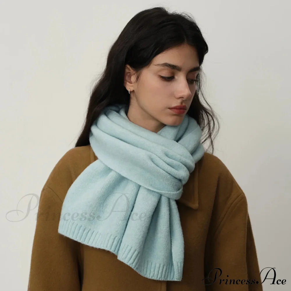 Wool Blend Solid Knitted Minimalist Imitation Cashmere Scarf Scarfs-L