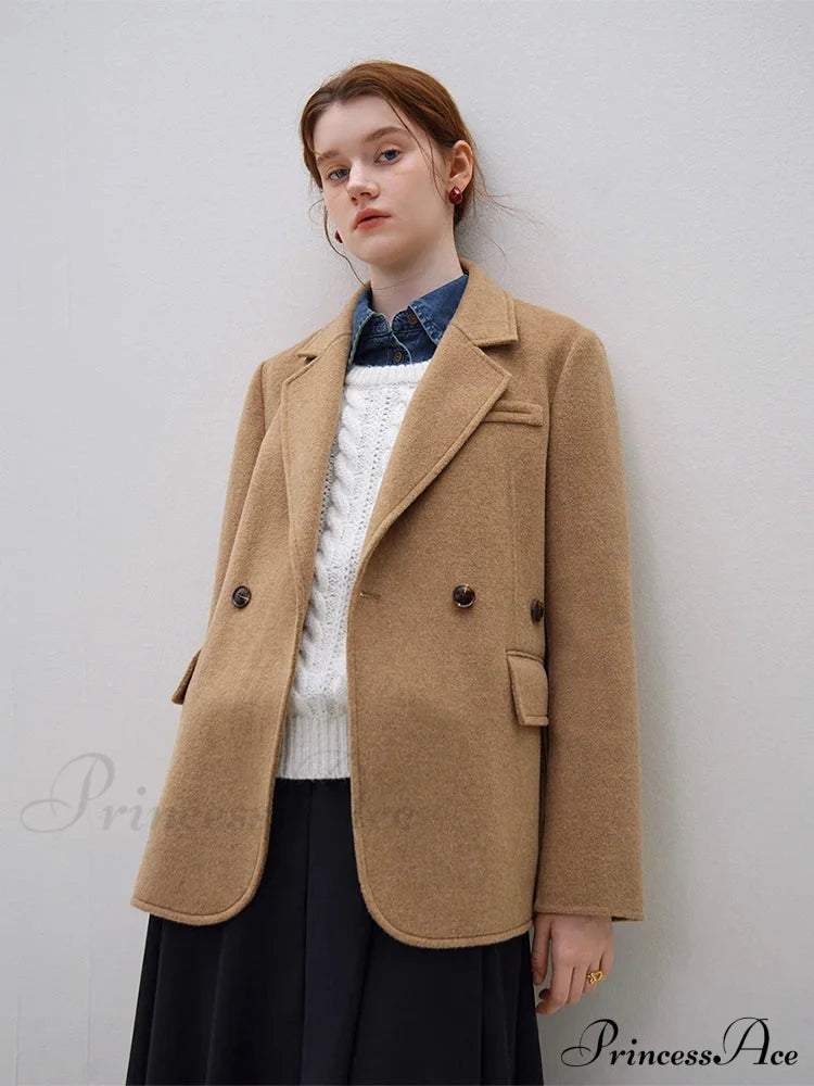 Wool Commuter Short Double-Sided Single-Breasted Two-Button Lady Simple Elegant Coat Coats-L