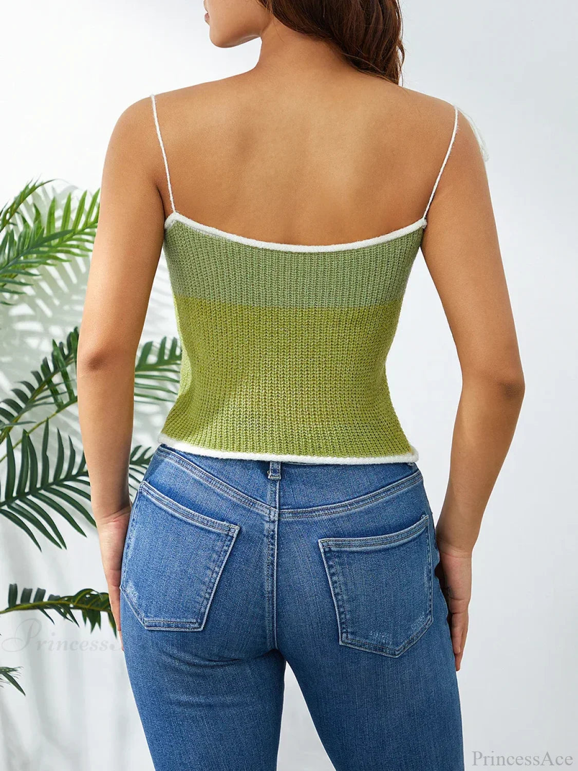 Wool Knitted Contrast Tie-up Spaghetti Strap 90s Crop Top croptop-250126