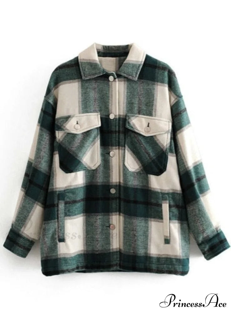 Wool Plaid Shirt Green / M Tops & Blouses