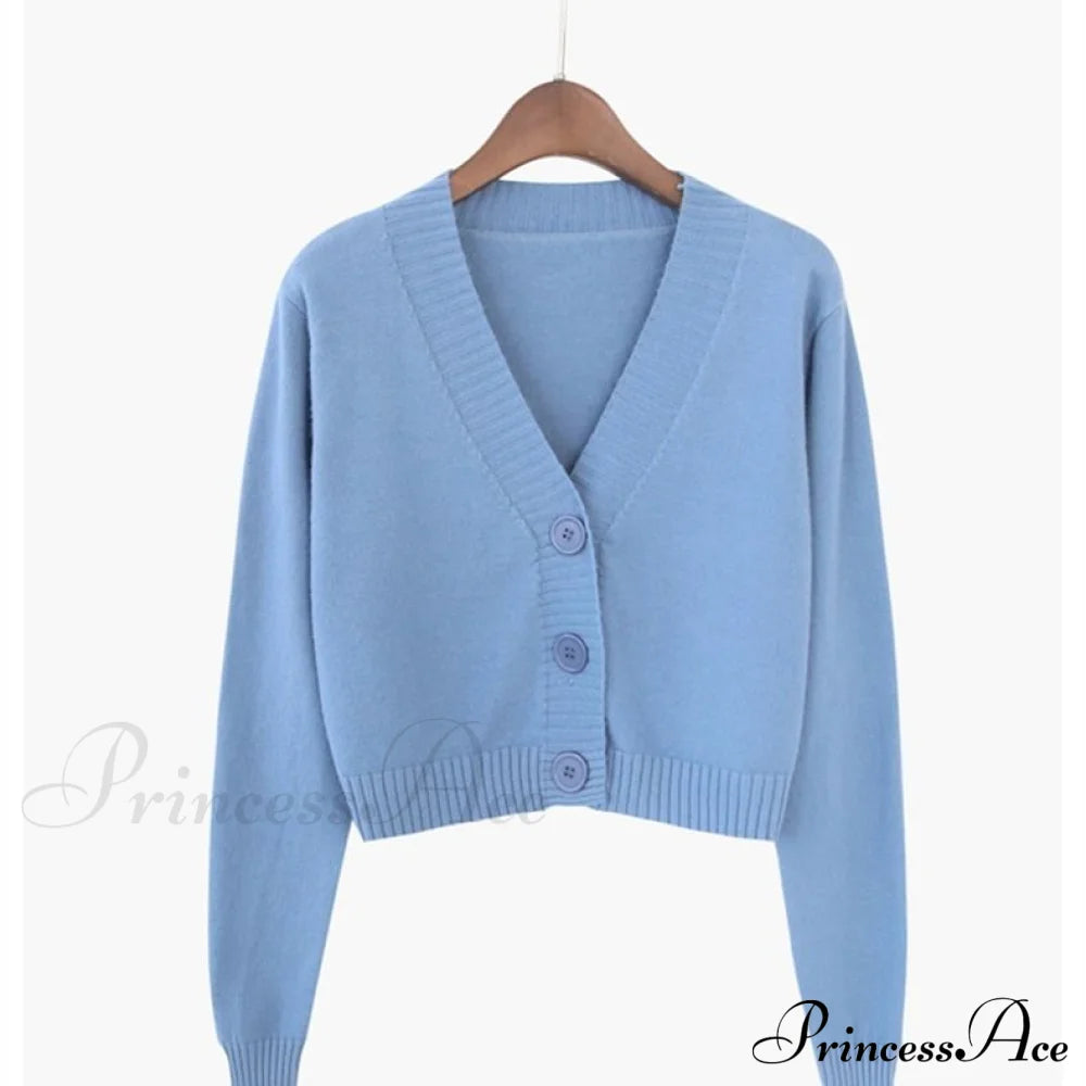 Wool Solid Girl Crop Top Cardigan