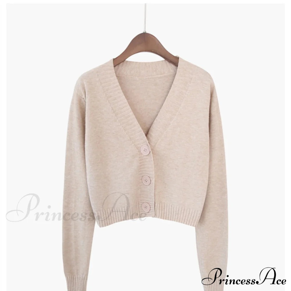 Wool Solid Girl Crop Top Cardigan