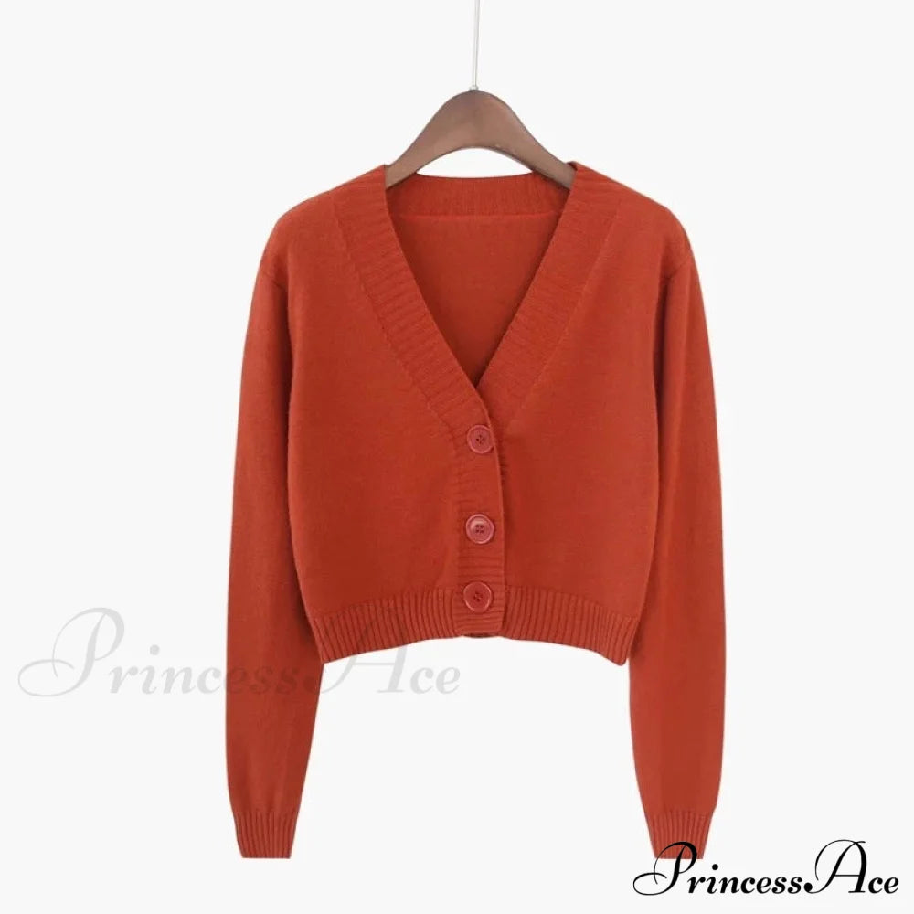 Wool Solid Girl Crop Top Cardigan Red / S