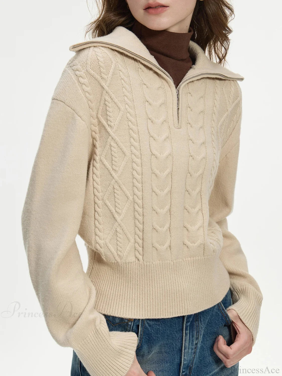 Wool V-neck Chic Pullover Two Color Sweater Khaki / XS