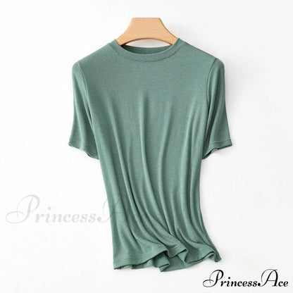 Wool Viscose Blend Short Sleeved Solid T Shirt Tea Green O / L