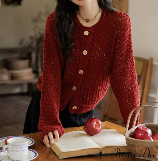 Wool Yarn Vintage Hollow Cardigan Cardigan-241208