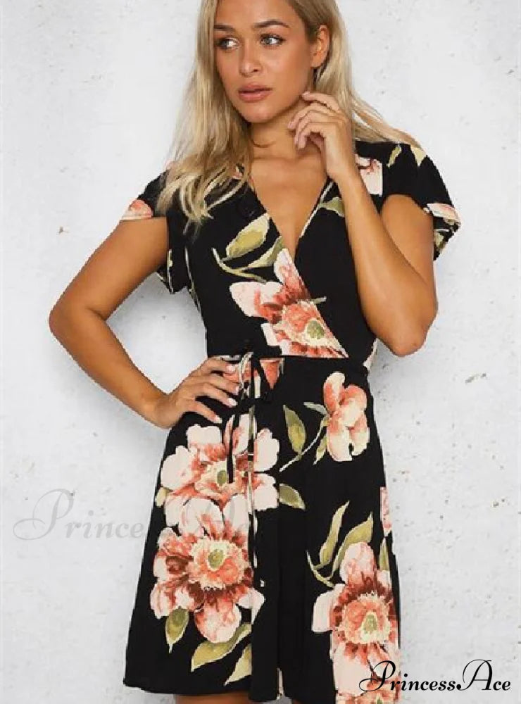 Wrap Arm Mini Flowered Cap Dress Dresses