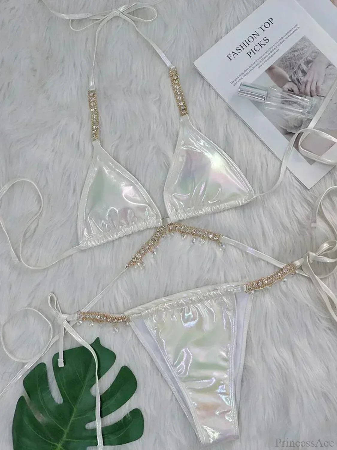 Wrap Around Metal Chains Bikini Set White / S