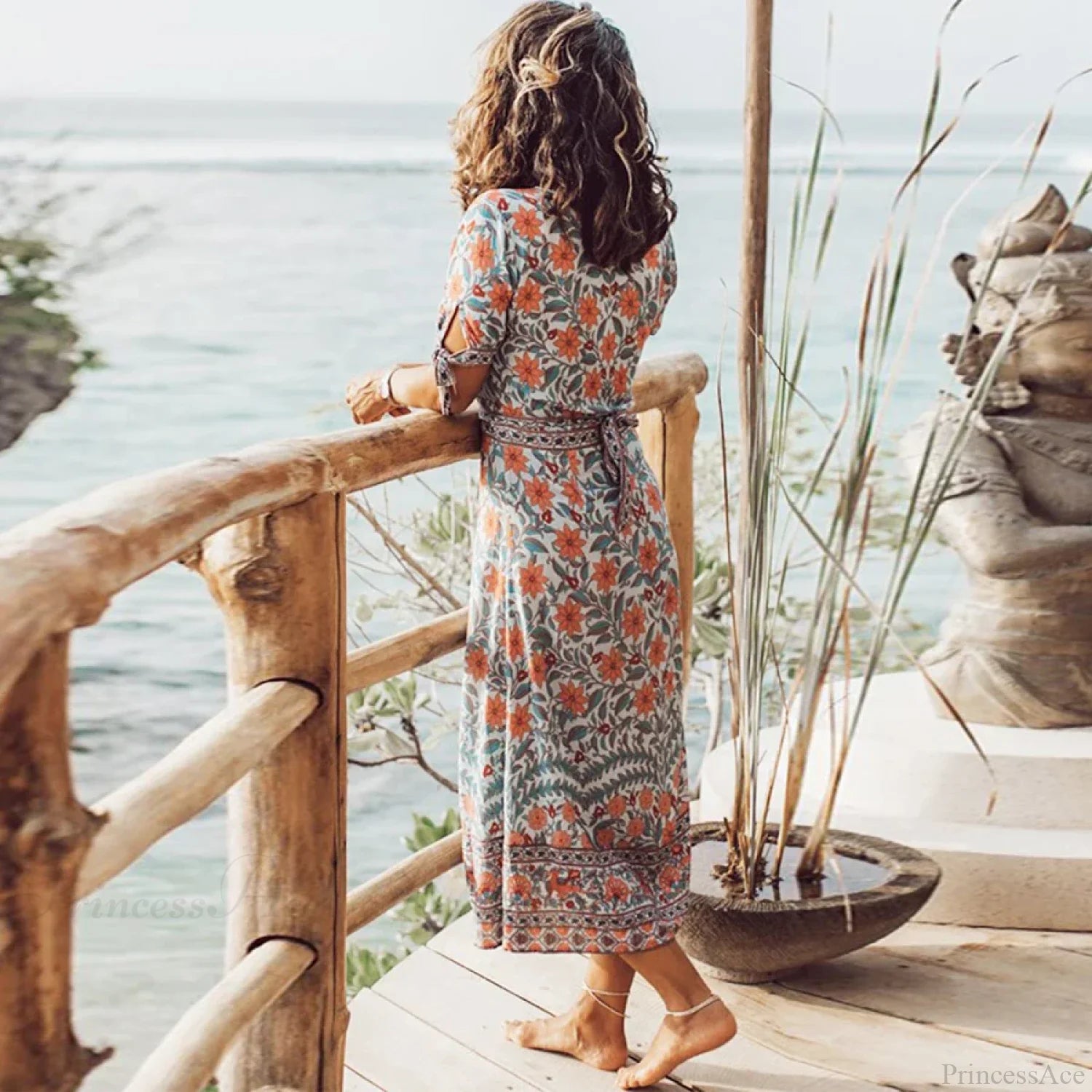 Wrap Marigold Floral Boho Dress bohodress-250126