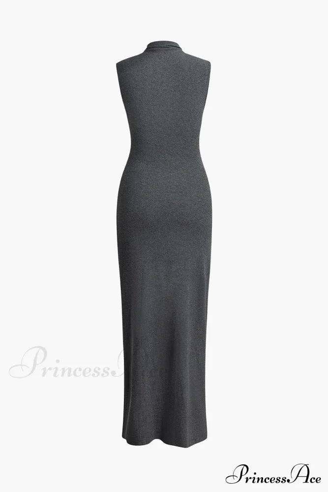 Wrap Slit Mock Charming Neck Sleeveless Maxi Dress Dresses