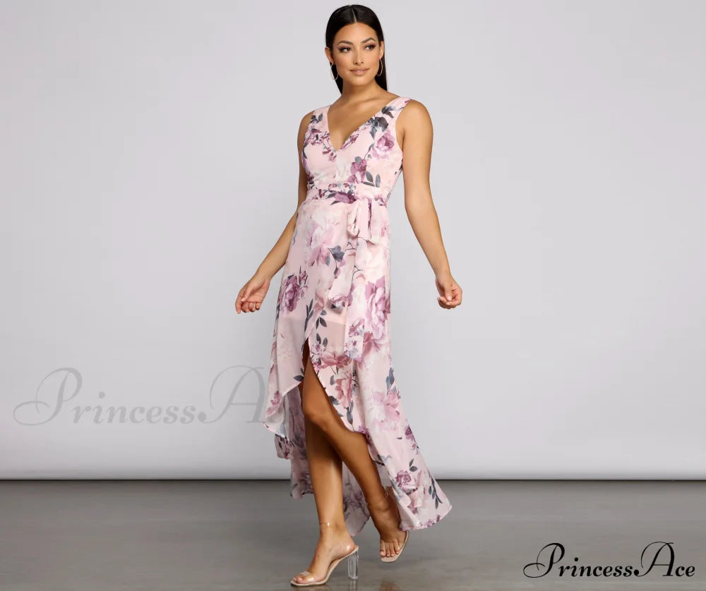 Wrapped In Romance Charming Floral Chiffon Maxi Dress Dressy Dresses