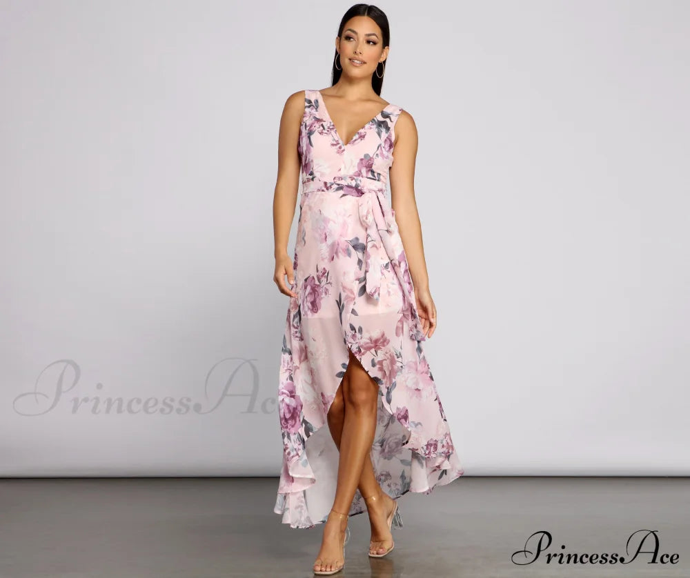 Wrapped In Romance Floral Chiffon Maxi Dress - Lady Occasions