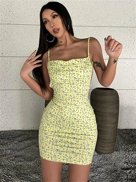 Chic Floral Print Backless Sling Mini Suspender Wrap Bodycon Party Dress