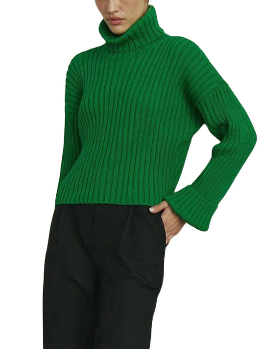 High Neck  Ribbed  Cropped Sweater