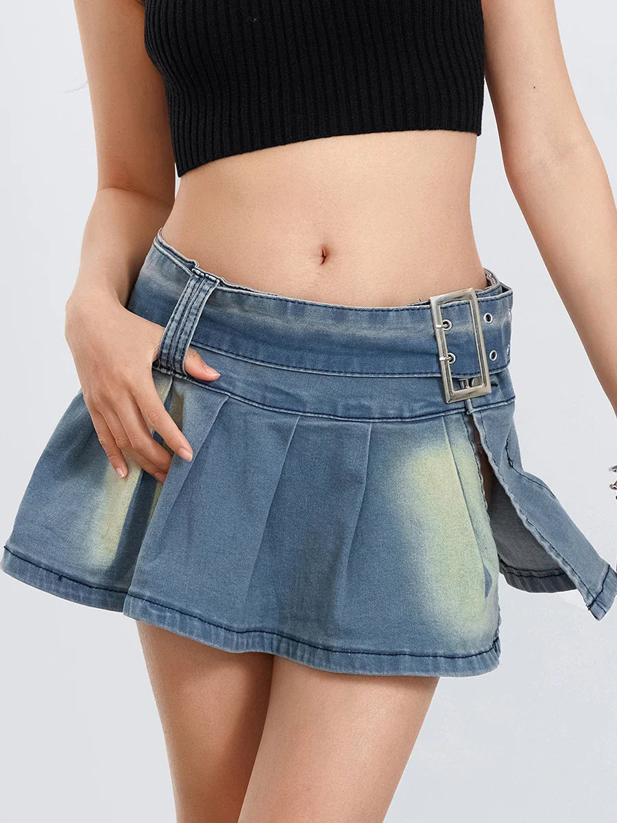 Belted Pleated A-Line Skirt skirts-250223