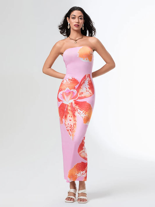 Summer Strapless Backless Wrap Floral Dress