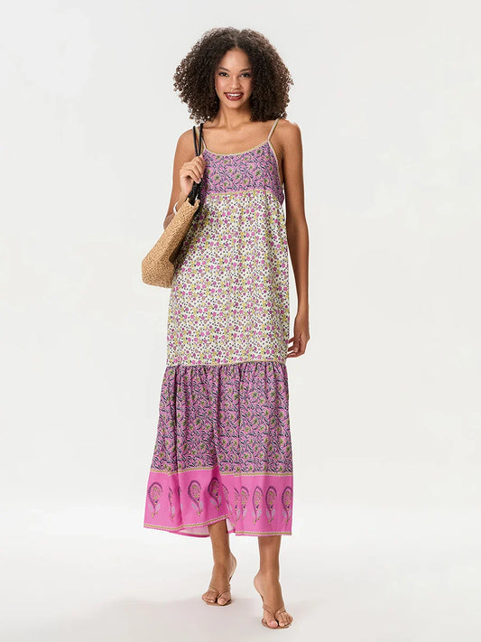 Bohemian Floral Spaghetti Strap Ruched Floral Dress MULTI / S floraldress-250126