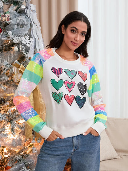 Cute Casual Autumn Patchwork Long Sleeve Sequined Christmas Sweater