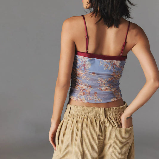 Spaghetti-Crop-Top mit Leopardenmuster und Netzstoff