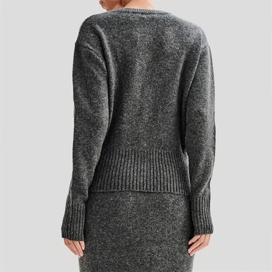 Solid Round Neck Single Breasted Y2K Style Knit Cardigan