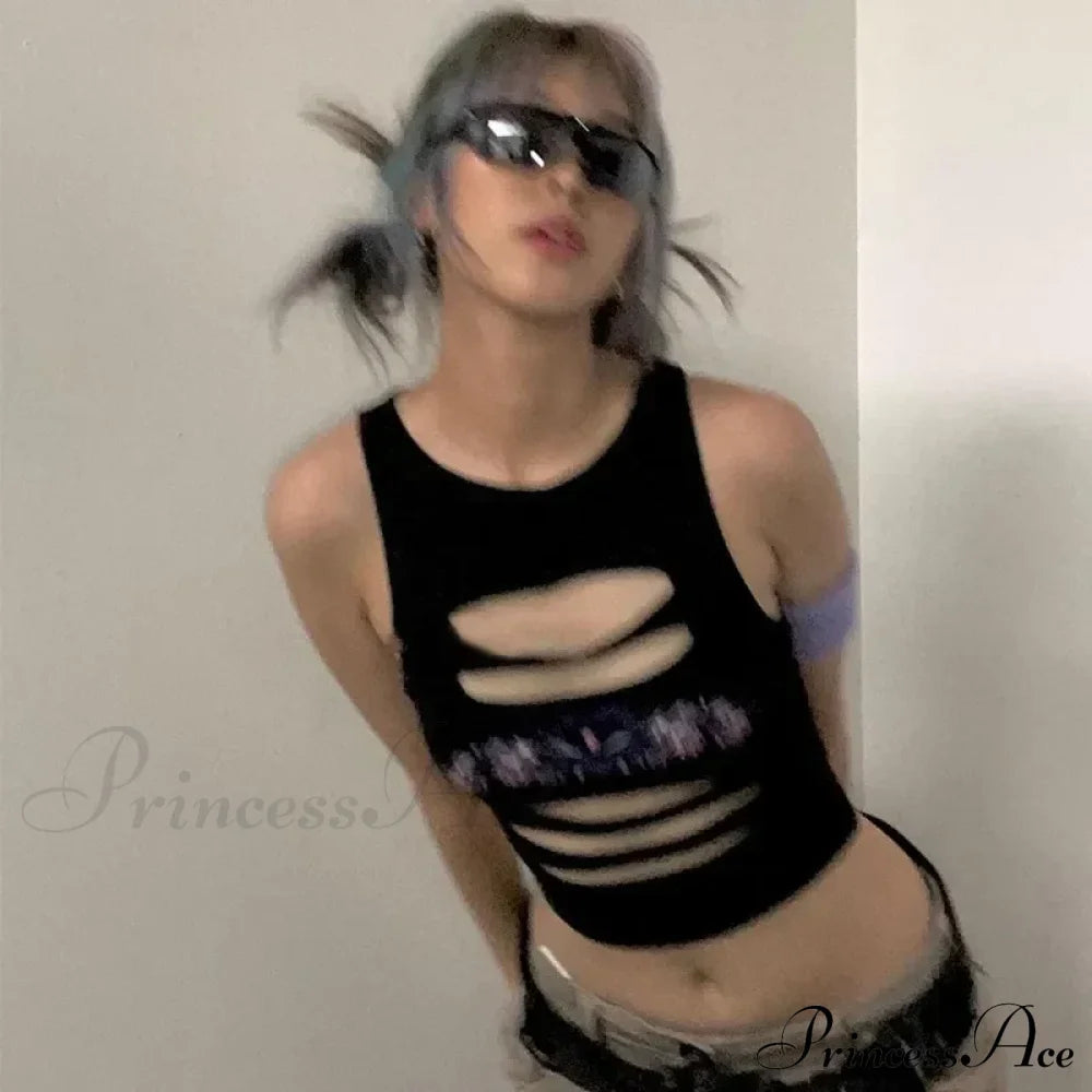 Y2K Aesthetics Hollow Out Fairycore Grunge Sexy Mall Goth Harajuku Crop Top Halloween