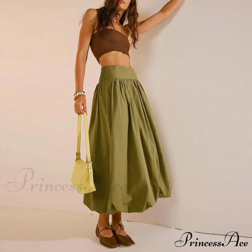 Y2K Bubble Maxi Color Ruffle Pleated Midi Skirt