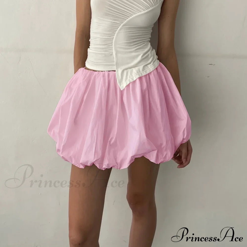 Y2K Bubble Pleated Hem A Line Mini Skirt Pink / S