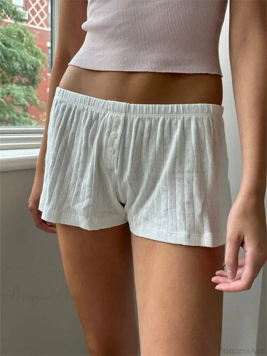 Y2K Button Lace Vintage Short white / S short-250223