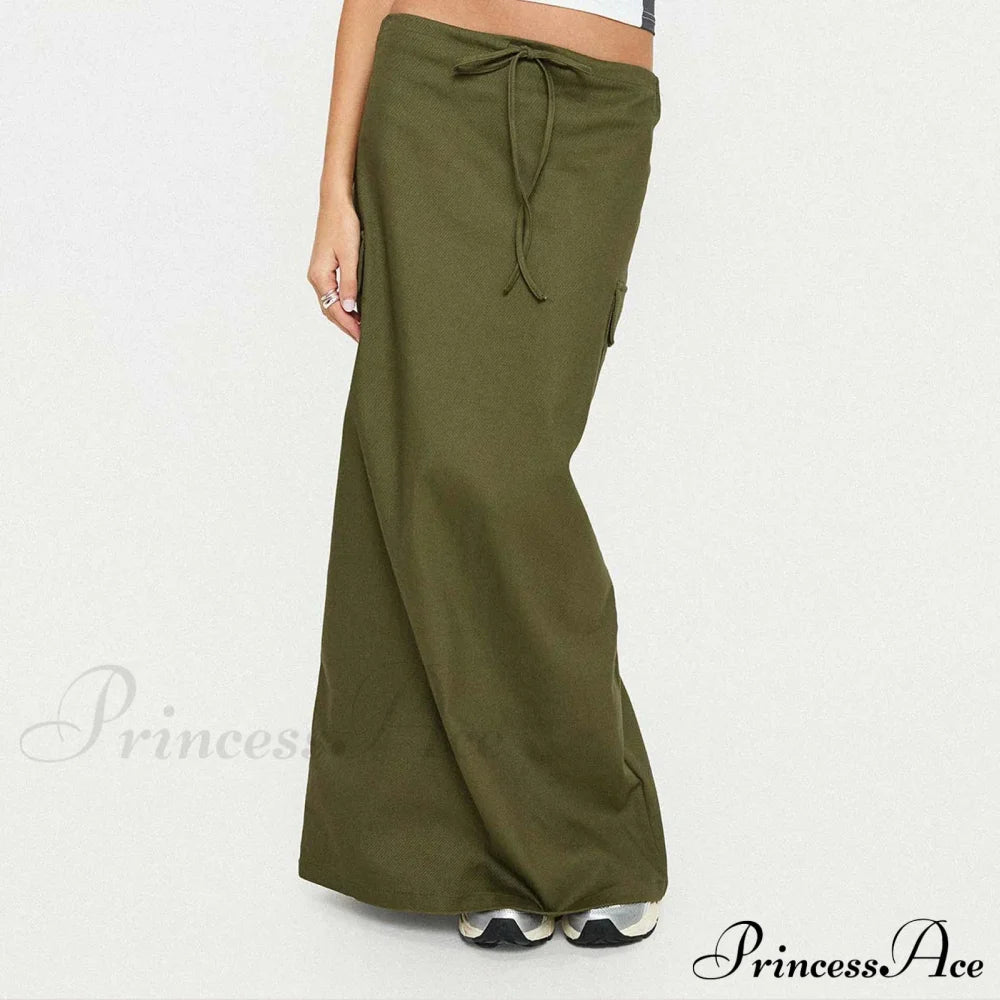 Y2K Cargo Drawstring Bodycon Slit Maxi Skirt