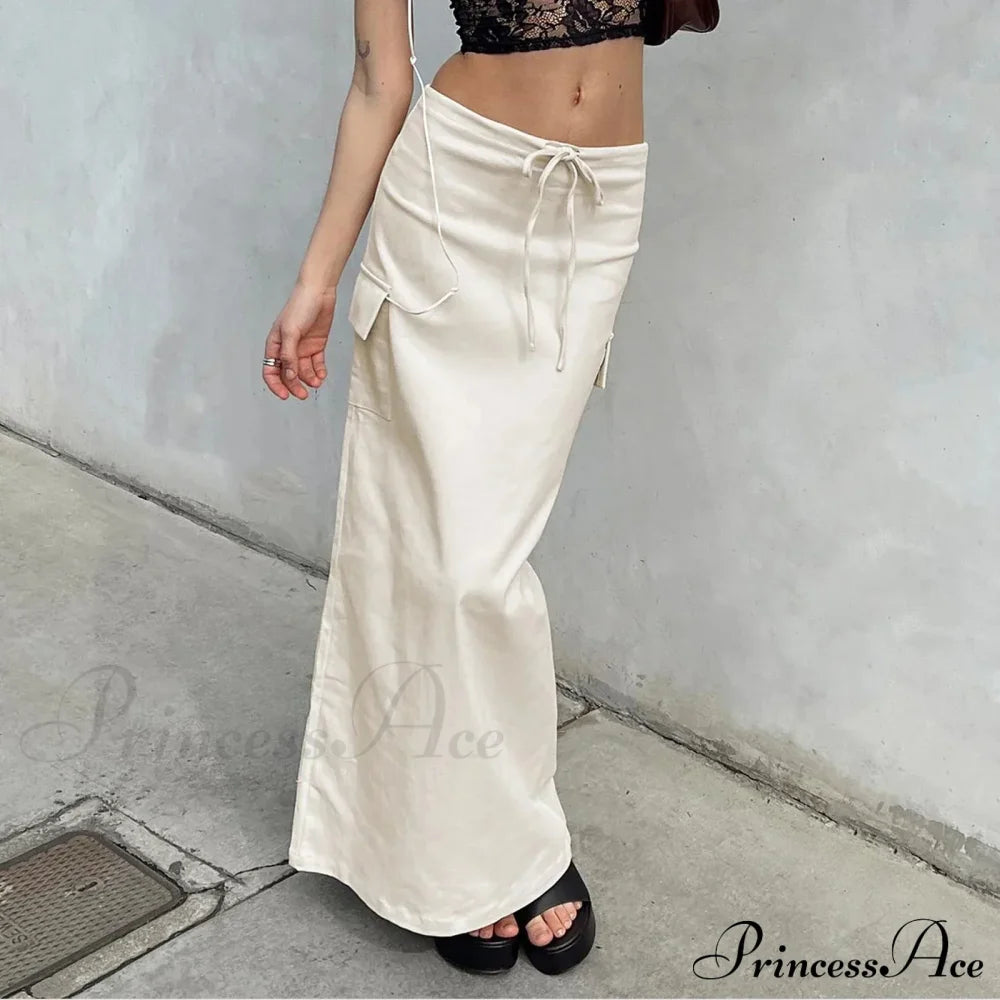 Y2K Cargo Drawstring Bodycon Slit Maxi Skirt