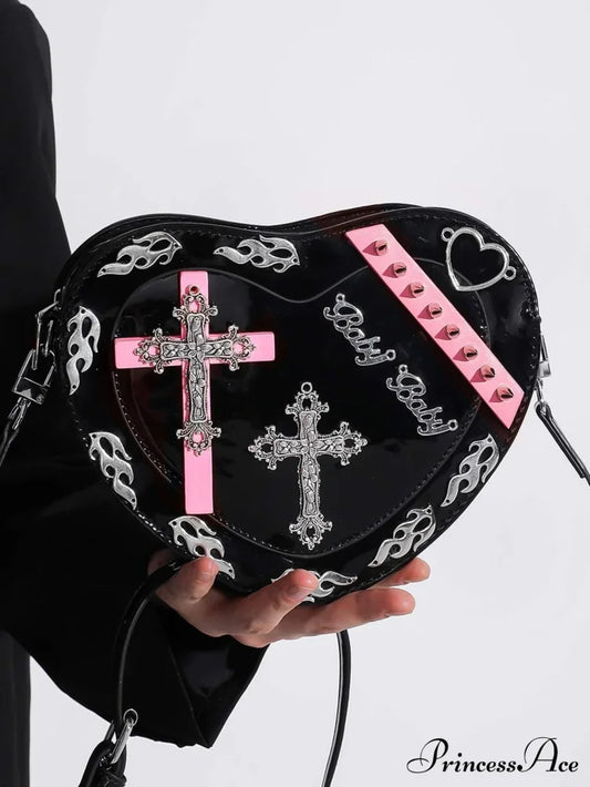 Y2K Coffin Shape Trendy Gothic Punk Cross Pattern Colorful Mini Pu Bag Black Halloween