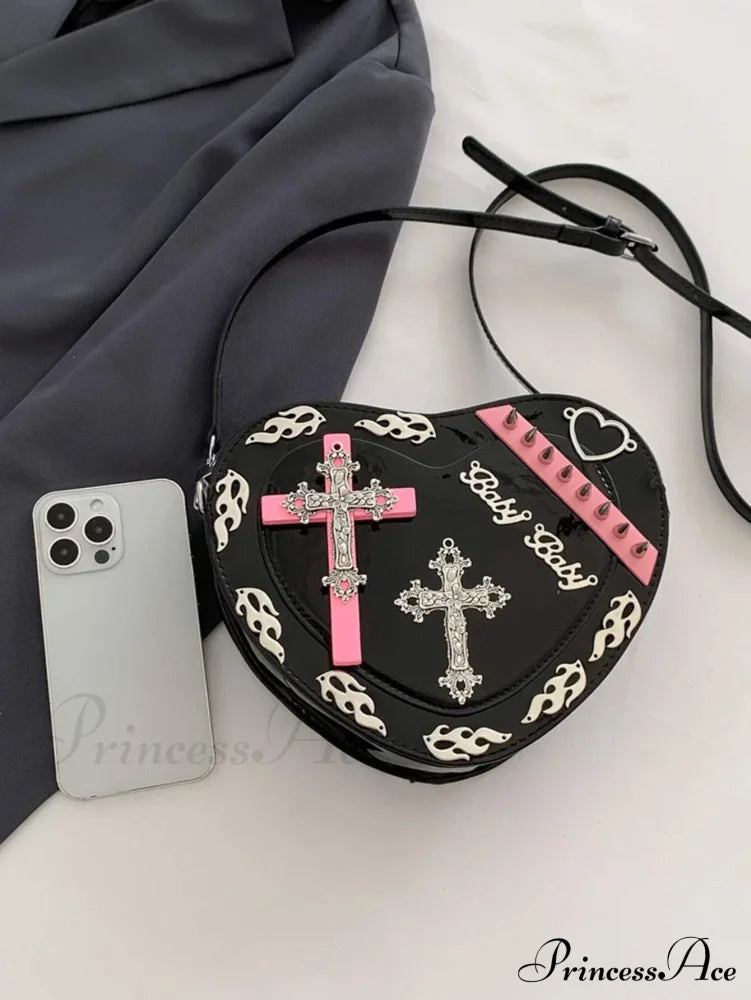 Y2K Coffin Shape Trendy Gothic Punk Cross Pattern Colorful Mini Pu Bag Halloween