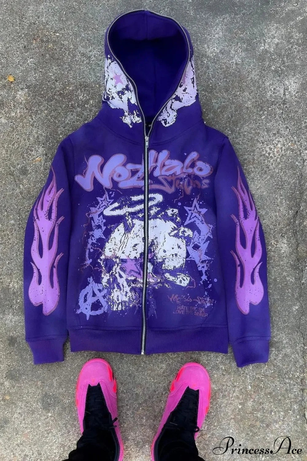 Y2K Dark Hip-Hop Cartoon Zip Hoodie Purple / S