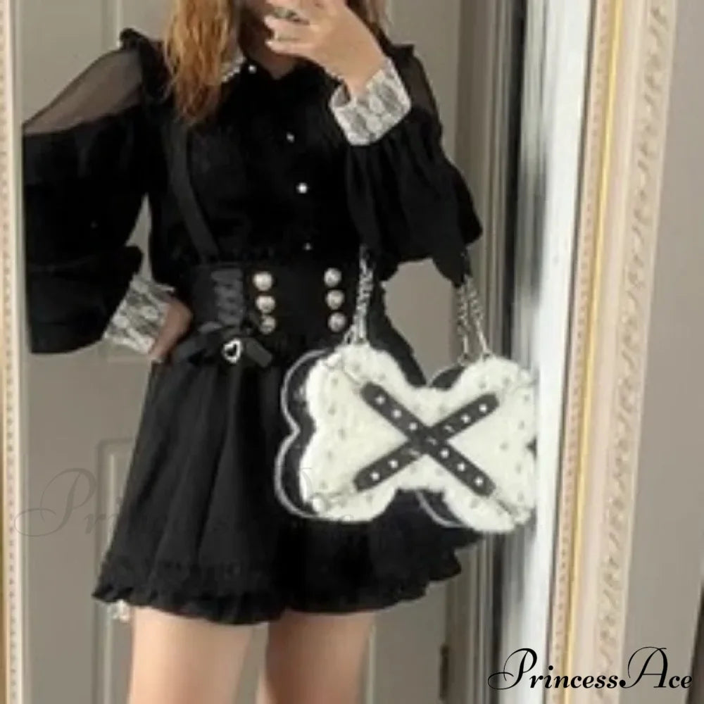 Y2K Darkness Style Fashion Gothic Rivet Bone Subculture Bag White Halloween