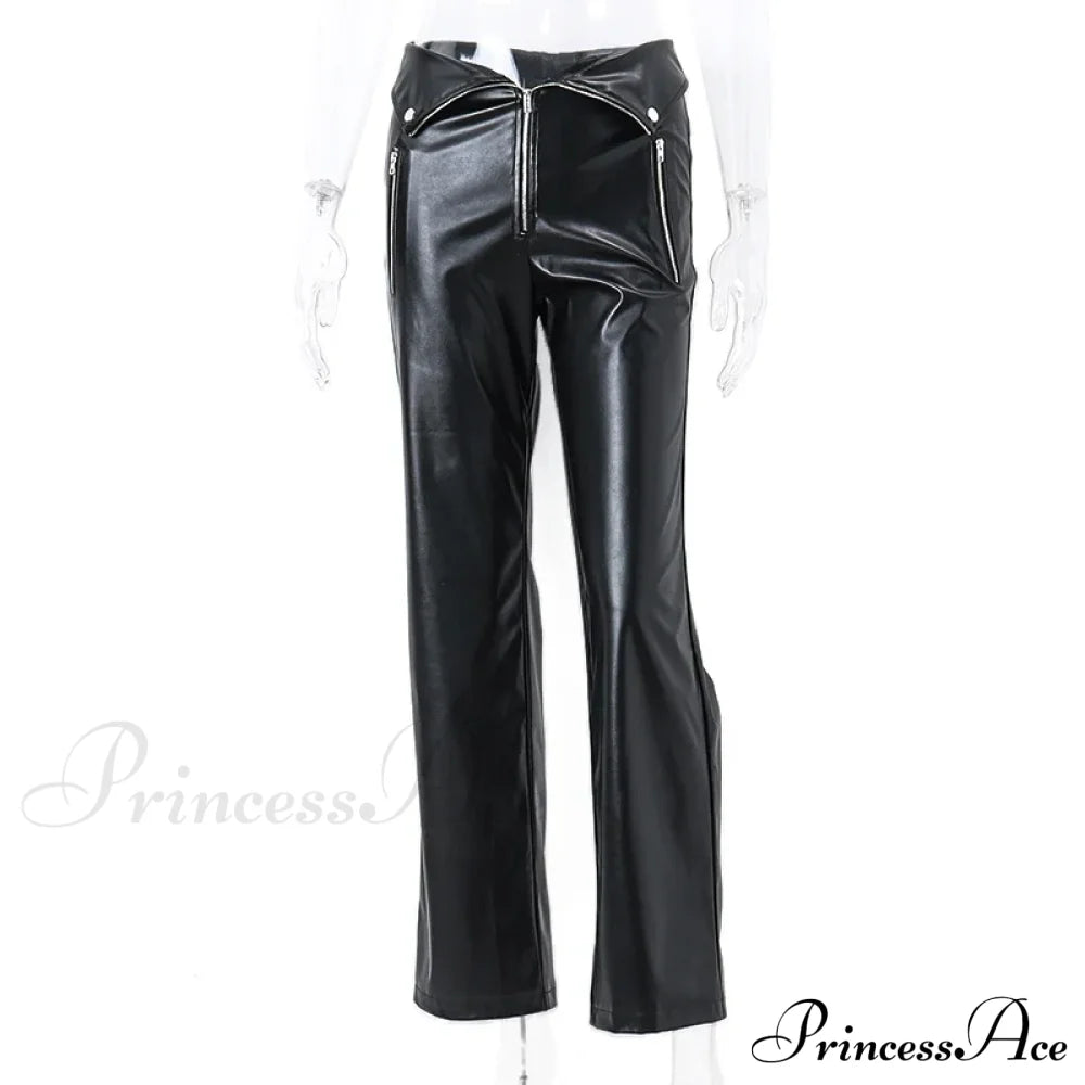 Y2K Fashion Leather High Waist Sexy Zipper Slim Streetwear Winter Pants