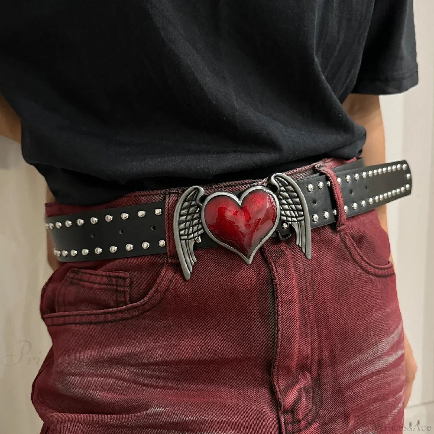 Y2K Genderless Gothic Crimson Heart Strap black / 110cm
