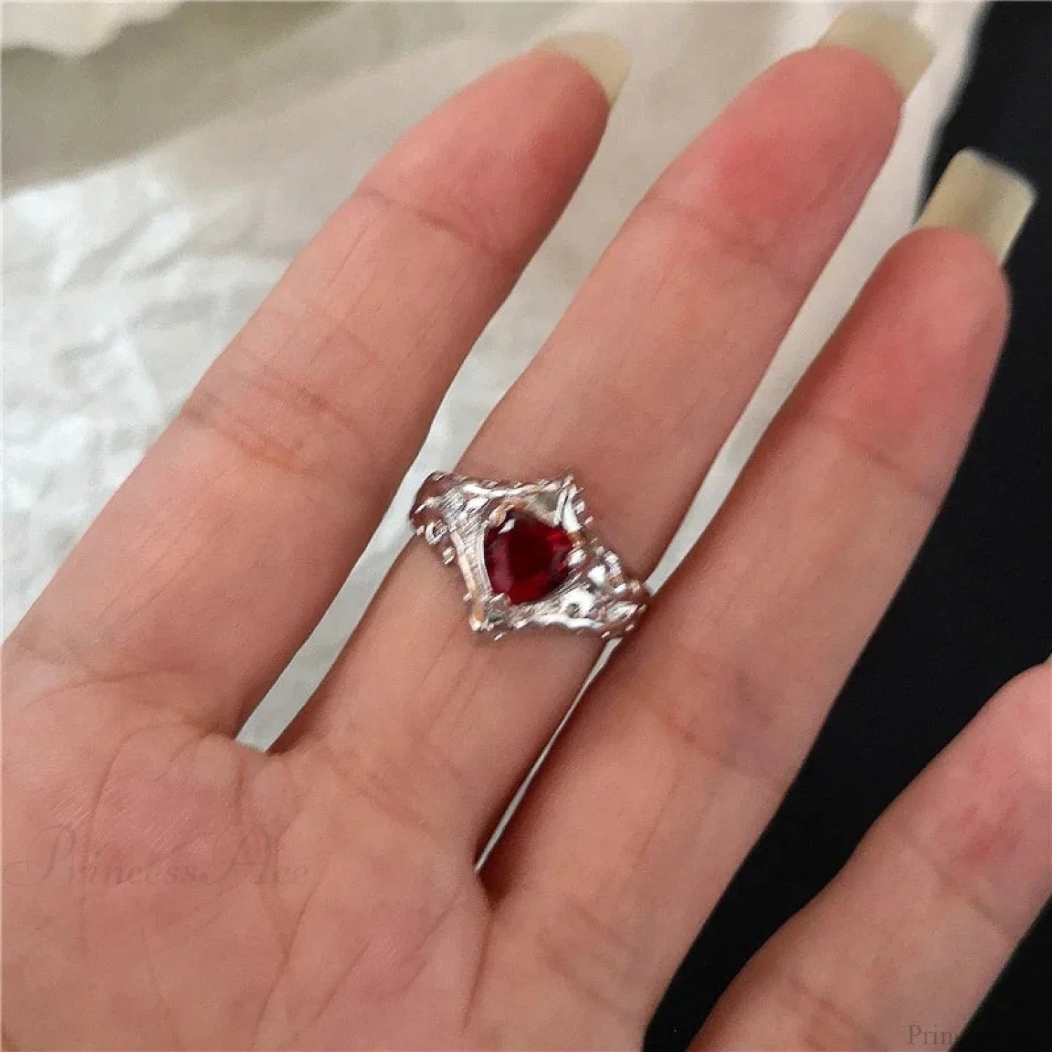 Y2K Gothic Animal Spider Crimson Crystal Ring sliver
