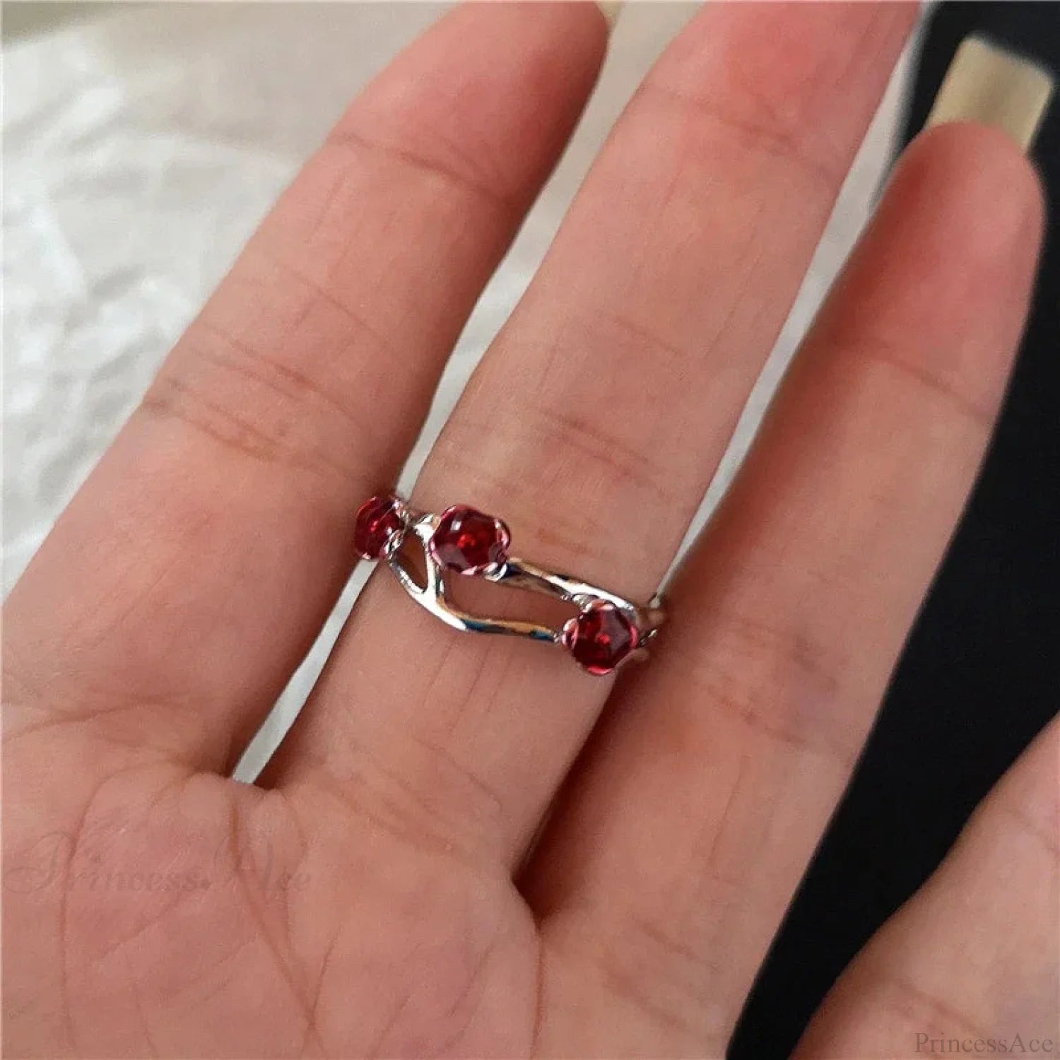 Y2K Gothic Animal Spider Crimson Crystal Ring sliver11