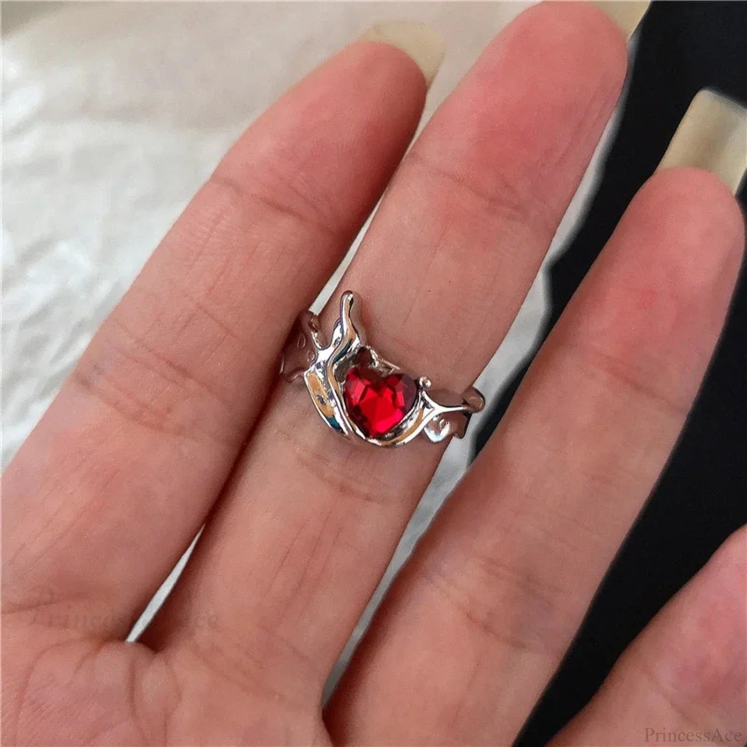Y2K Gothic Animal Spider Crimson Crystal Ring sliver15