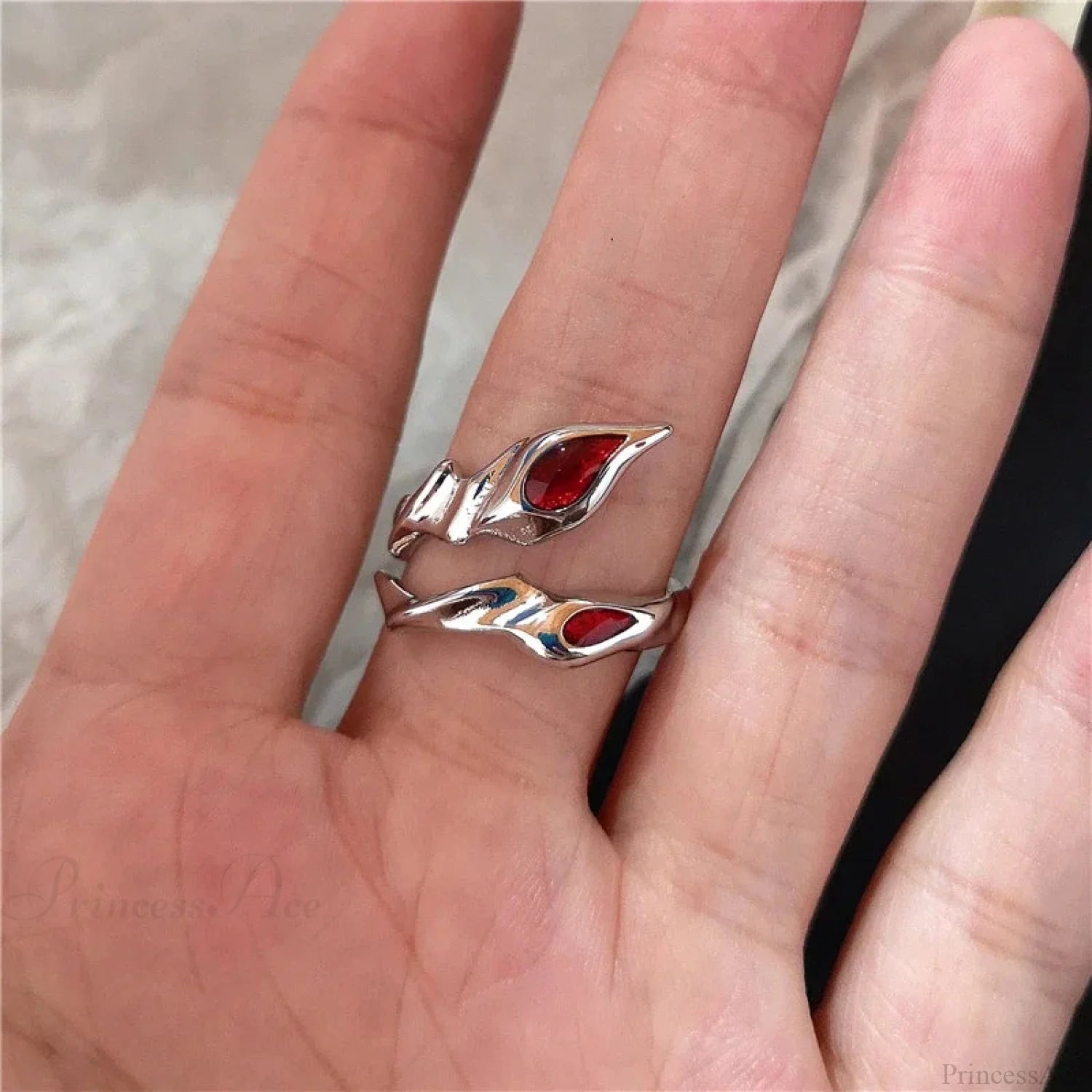 Y2K Gothic Animal Spider Crimson Crystal Ring sliver3