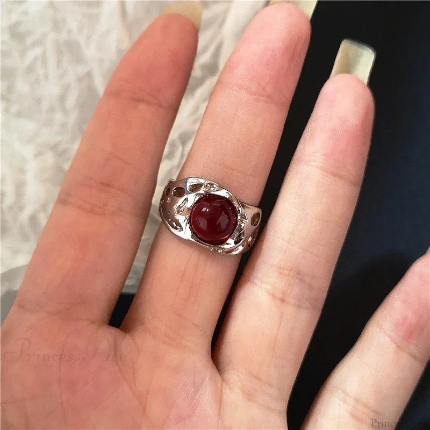 Y2K Gothic Animal Spider Crimson Crystal Ring sliver8
