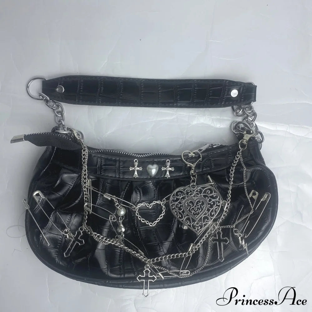 Y2K Gothic Harajuku Metal Punk Hip Hop Rock Underarm Tote Crossbody Shoulder Bag Black 1 Halloween