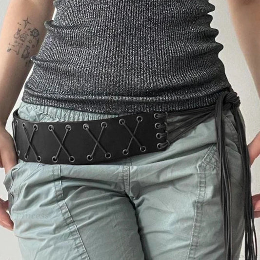 Y2K Gothic PU Leather Harajuku Streetwear Waist Belt Black 74CM / 85cm
