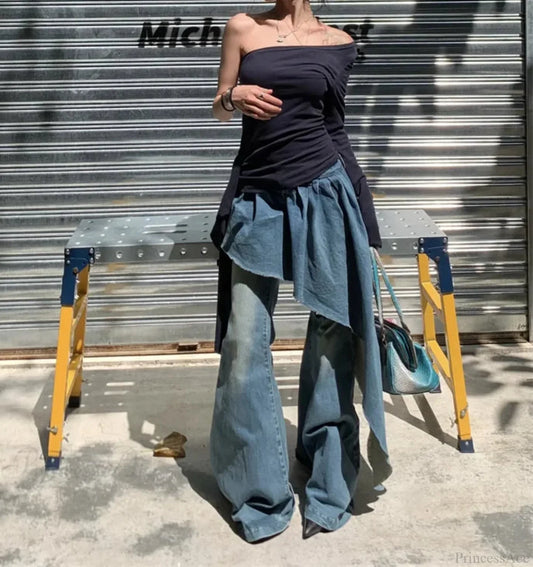 Y2K Gothic Skirt Loose Harajuku Pant Blue / S