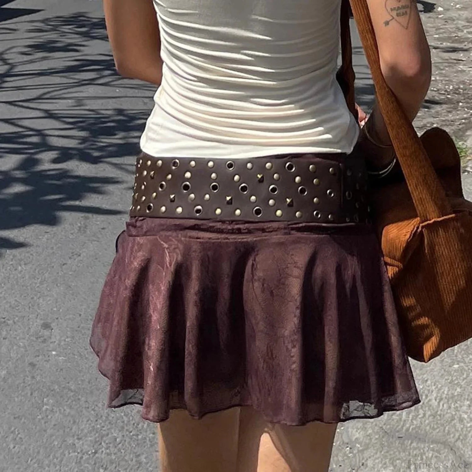 Y2K Gothic Vintage Riveted Pin Wide Cinch Belt brown