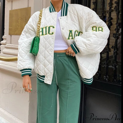 Y2K Green Print Fashion Baseball Jacket 11 / S