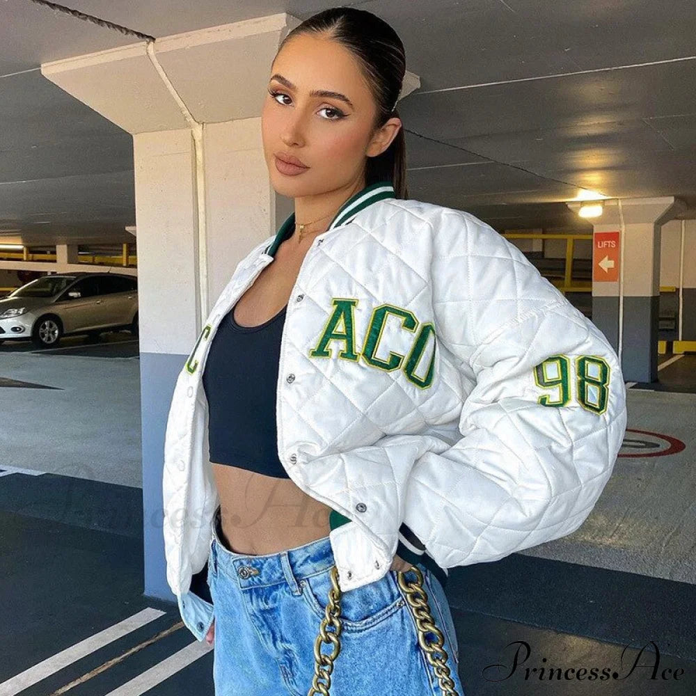 Y2K Green Print Fashion Baseball Jacket 5 / S