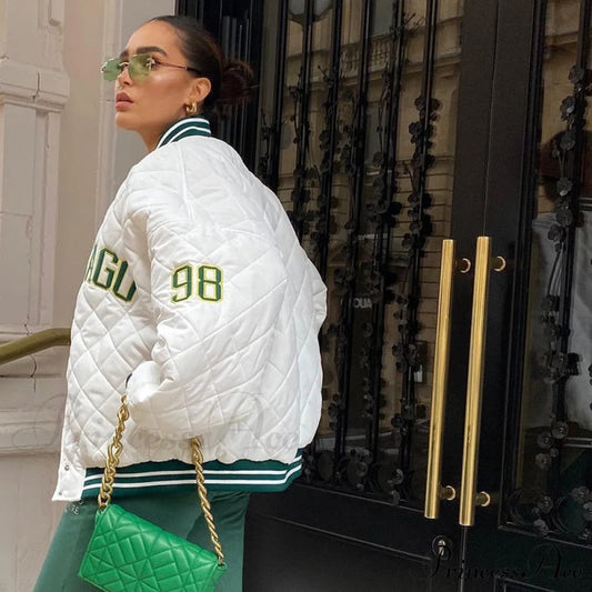 Y2K Green Print Fashion Baseball Jacket